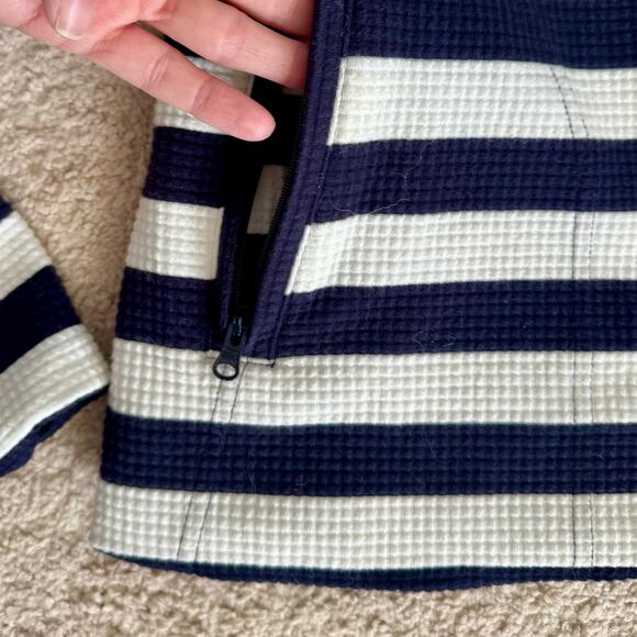 T Talbots Navy White Striped Preppy Nautical Asymmetrical Zip Moto Jacket Small - Picture 8 of 13